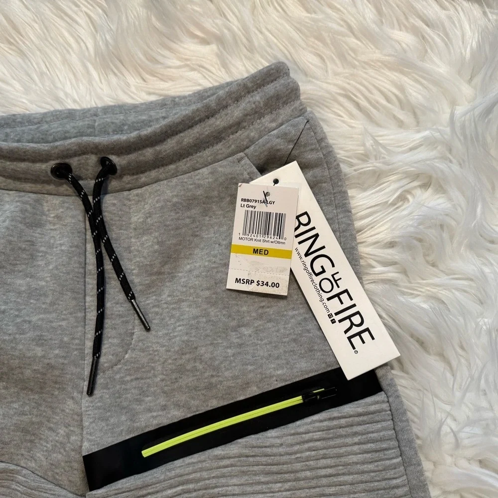 Ring of Fire Boys Moto Knit Shorts Size Small Gray‎ Zip Pocket Drawstring NWT